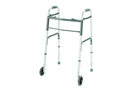 ProBasics® Deluxe Two-Button Folding Walker - Wheels Installed