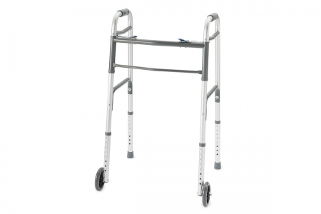 Invacare Youth ProBasics Deluxe Two-Button Folding Walker with Wheels Installed